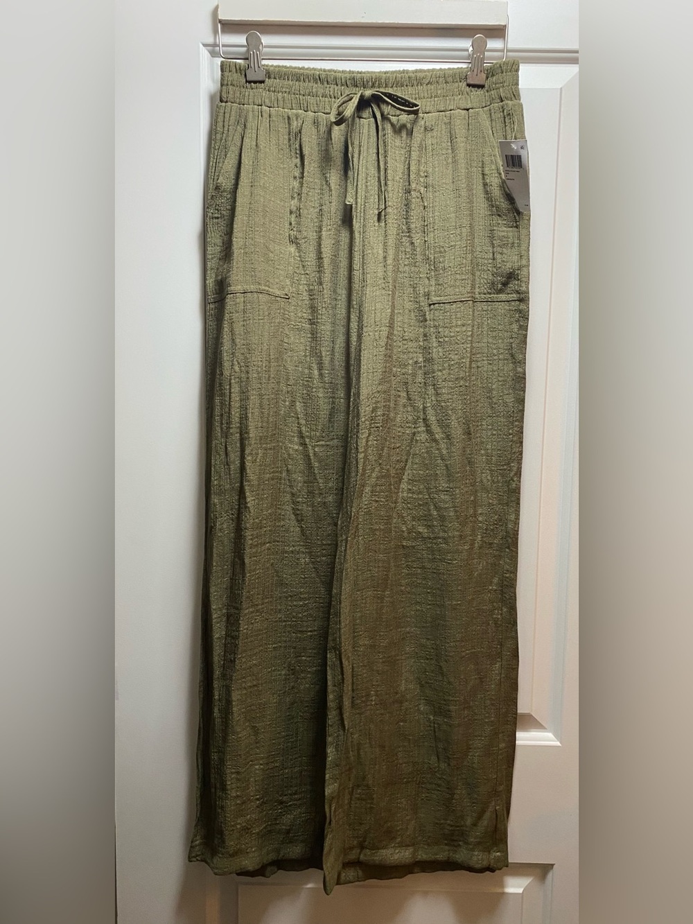 NWT Wide Leg High Waist Olive Double Pocket Pull On Pant Laurel Grey M